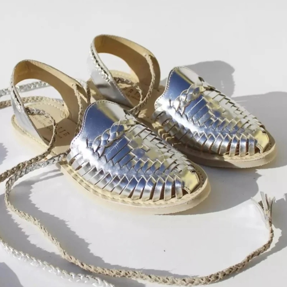 Alebrije Huarache Sandals  Silver Cempasuchil  *new*